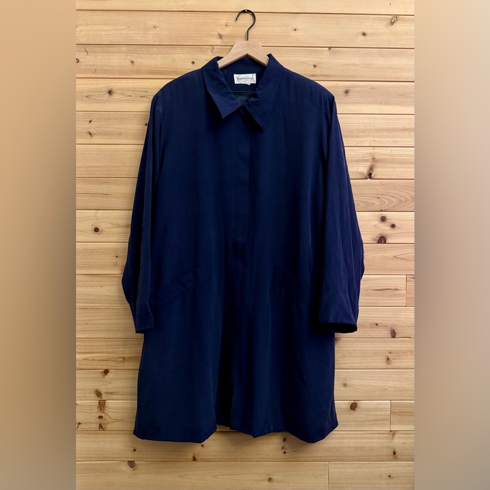 Vintage Diane Von Furstenburg Large Silk Assets Navy Collared Button Mini Dress